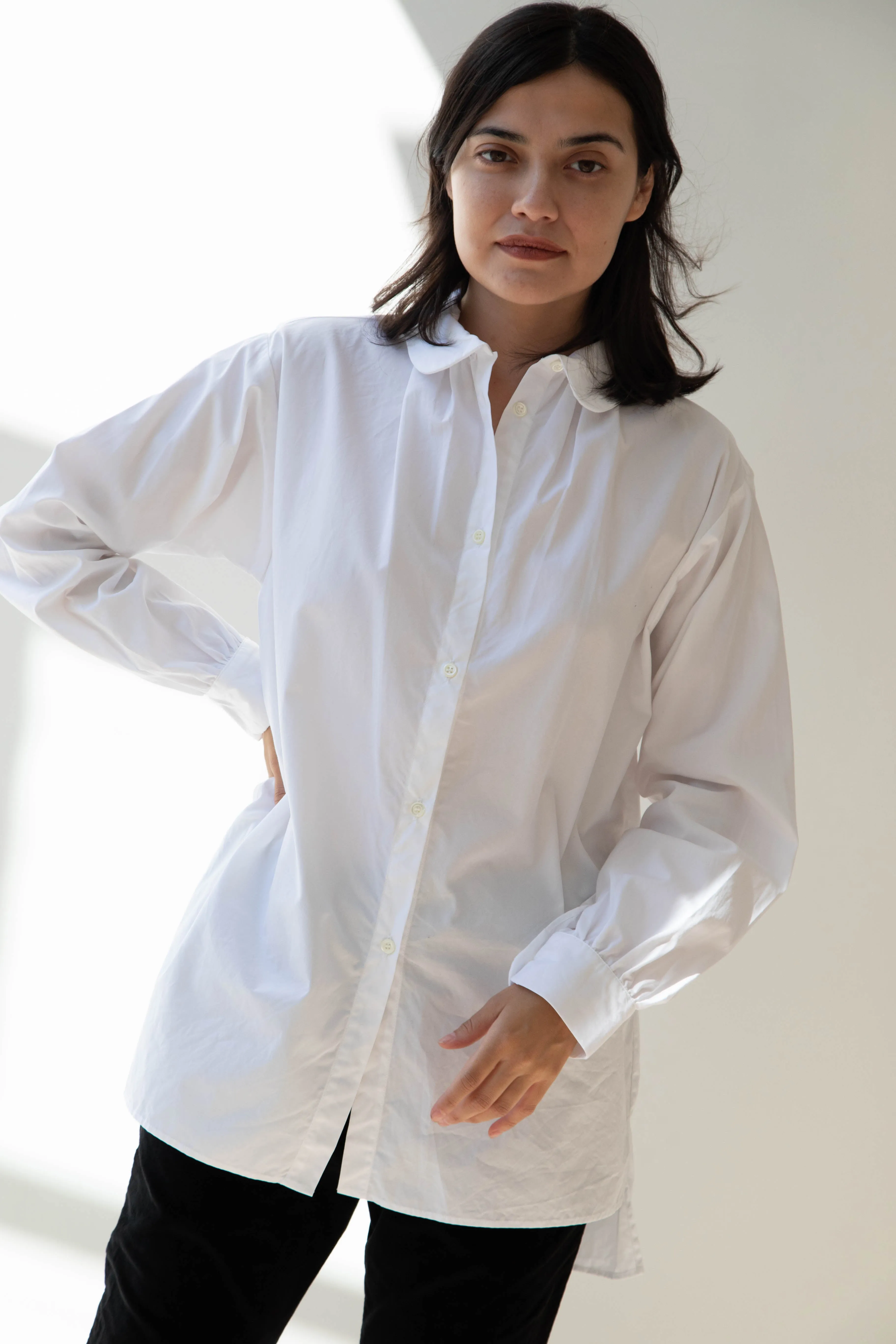 Gallego Desportes | Round Collar Shirt in White Poplin